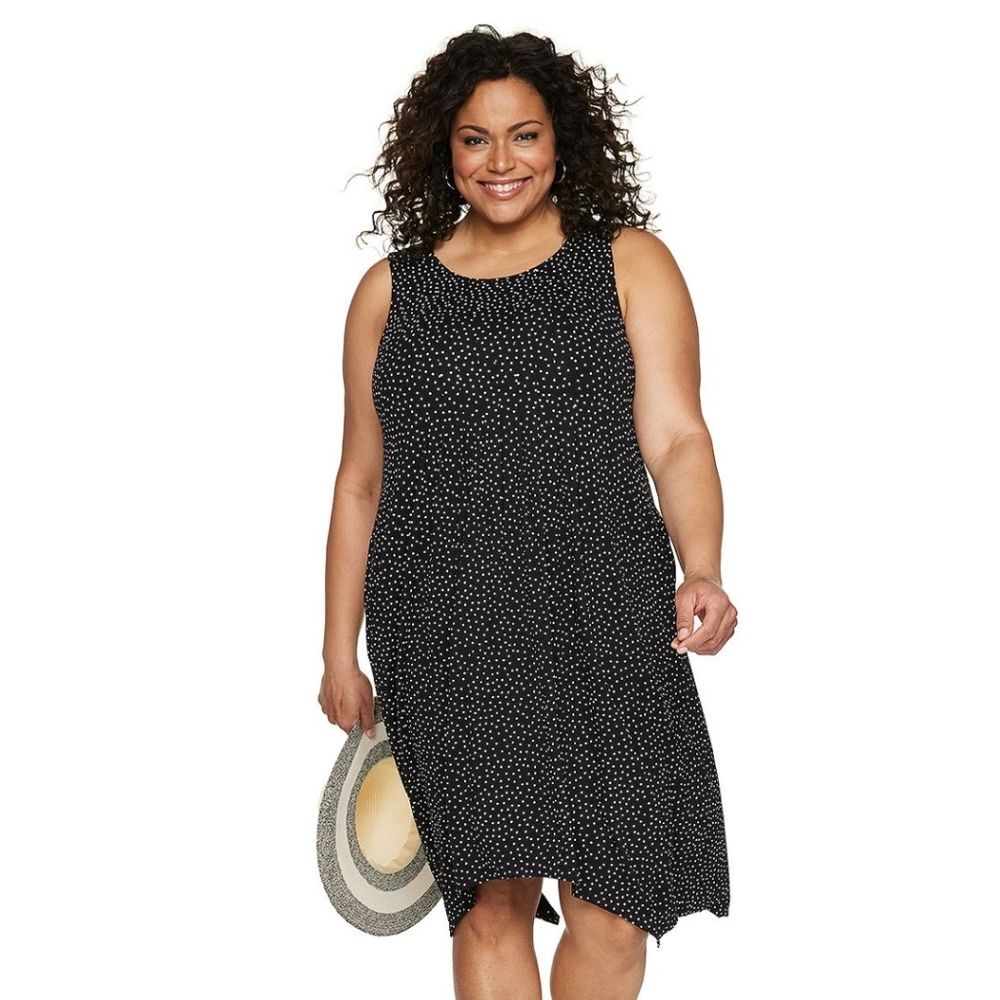 Plus Size Croft & Barrow Fit & Flare Dress Black Dot Sleeveless 3X